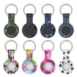 Two-color Cases for Apple Airtags Locator Tracker Anti-lost Device Camouflage Printing Silicone Protective Cover Metal Ring Keychain