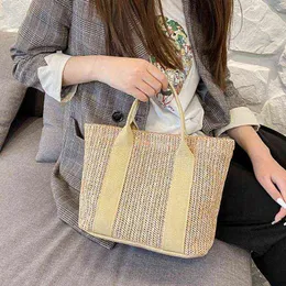 Torby na zakupy Bolso de Paja Contaste Pu para Mujer Bolsa Tejida Diseador A Verano Ocio Y Playa Noved 220303