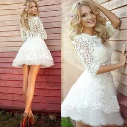 Lace Wedding Short Dresses Bridal Gown Jewel Neck Half Sleeves Above Knee Length Custom Made Plus Size Boho Tulle Vestidos De Novia