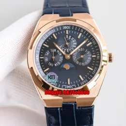 5 Style Top Quality Klockor 4300V / 000R-B509 Overseas ultra-tunn Perpetual Calendar RSOE GOLD CAL.1120 Automatiska Mens Watch Blue Dial Leather Strap Gents Wristwatches