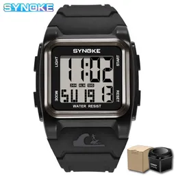 Sinoke Duże numery Mężczyźni Kobiety Sport Zegarek Wielofunkcyjny Alarm 5bar Wodoodporna LED Square Wristwatches Reloj Hombre + Box 2021 Nowy G1022