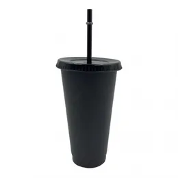 5Pcs 700ml Black Reusable Plastic Water Bottle Cold Cup With Lid And Straw Magic Tumbler Coffee Mug Personalized