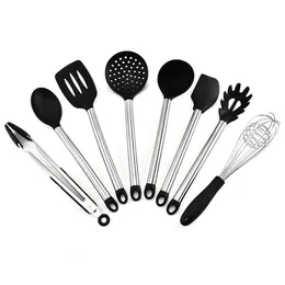 8 pezzi / set utensili da cucina in silicone con manico in acciaio inossidabile antiaderente resistente al calore gadget da cucina pentole spatola RRE5709