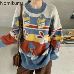 Nomikuma Pullover Maglioni Autunno Inverno Retro Top Cute Cartoon Jacquard Maglione a maniche lunghe allentato Donna Ropa Mujer 3d537 210514