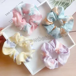 Fashion Tie-tintura Imprimir Chiffon Cetim Elastic Hair-Tie Head Band Retro Pônei Tails Scrunchies Cabos de cabelo