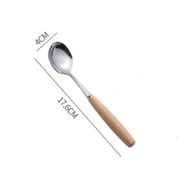 9 Size Long Wood Handled Stainless Steel Coffee Spoon Soup Spoon Ice Cream Dessert Tea Flatware Tableware Kitchen Accessories LLD8496