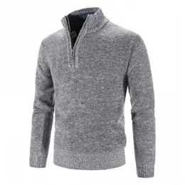Suéter masculino outono inverno cor lisa casual masculino com gola alta suéter de lã masculino com zíper malha slim fit malha pullover 3XL 211109