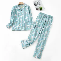 Coelho bonito 100% pijamas de algodão sets mulheres sleepwear plus tamanho bonito dos desenhos animados manga comprida mulheres pijama conjuntos pijama mujer 210622