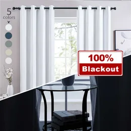 TopFinel 100% Zasłony Blackout Białe Solid Color Curtain do Sypialnia Salon Salon Okno Leczenie Blackout Rolety Drapes 210712