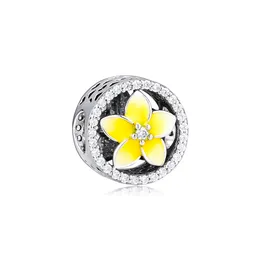 CKK DIY Yellow Plumeria Flower Charms Fits Pandora Bracelet 925 Sterling Silver Metal Beads Jewelry Making berloques kralen