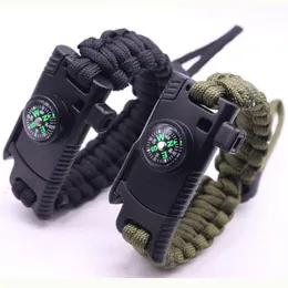 Länk, kedja Flerfunktionsarmband för män för män, kvinnor, kompass, visselpipa, vävning, flätad paracord, justeringsrep, armband