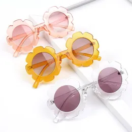 Grossist barn rund skal form solglasögon barn mode söt rippel blomma solglasögon leopard uv400 tjejer pojkar baby rosa glasögon gåva