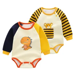 Pajaciki Cartoon Strip Z Długim Rękawem Baby Cloth Jesień Zima Ciepły Niemowlak Boddler Body Miękkie Bawełna Gruba Kid Girl Boy Romper Kombinezon