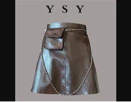 Autumn new design women's high waist a-line PU leather chains bag patchwork short skirt plus size MLXLXXL3XL4XL