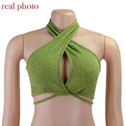 Green Sexy Bandage Underwear Camisoles Halter Crop Tops for Women Sleeveless Backless Club Party Chic Wrap Cropped Top Slim Streetwear S-XL #915