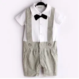 Baby Boy Romper One-Piece Bowtie Mode Baby Kläder Kroppsdrag 100% Bomull Jumpsuits Tuxedo 210413