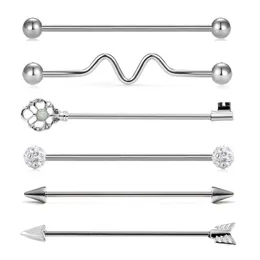 Rostfritt stål geometriska kroppsmycken 6 i 1 lång industriell barbell öron broskhelix-conch piercing bar örhängen stud