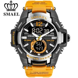 Smael Sport Watch Mensは防水50Mの腕時計レオリージョムスキュリノビッグダイヤルクォーツデジタルミリタリー軍クロック1805 210804