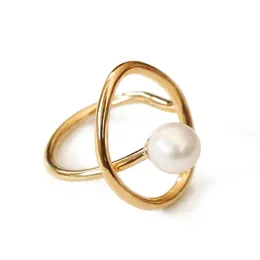 Piękny Pearl Gold Pierścień Popularna Wysokiej Jakości Pearl Open Ring Otwarty Temperament Prosta Miedź Pozłacany regulowany palec pierścieniowy