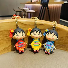 Mode Keychain Key Chain Keychains Buckle Lovers Car Handgjorda män Kvinnor Väskor PVC Cartoon Kimono Meatballs Doll Pendant Accessories YSK0228-0230