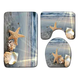 3 Piece Set Beach Shells Floor Mat Door Mat Bathroom Carpet Bathroom Carpets Toilet Seat Cover Floor Mat Bathroom Decor 211130