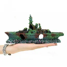 Decorations Aquarium Landscaping Decoration Ornaments Water Grass With Wreck Ship Breaking Background Warship