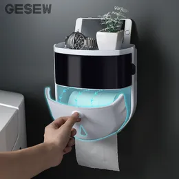 GESEW Portable Toilet Paper Holder Multifunction Tissue Box Wall-mount Toilet Paper Dispenser For Bathroom Accessories 210401