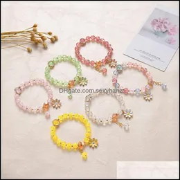 Perles, brins bracelets bijoux bracelet en cristal pour femmes Sun Flower chaîne à main filles bracelet petites perles de marguerite soeurs copines GIF