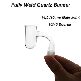 Fullvetna Quartz Banger Nail Clear Bent Nails OD 25mm Rökning Tillbehör Runda Bottom 14 mm 10 mm Manlig fälgad kant 45/90 grader fwqb05