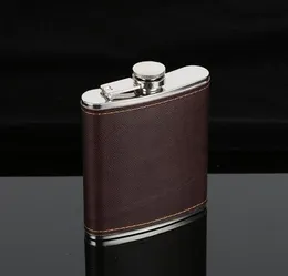 6oz Flachmänner Leder Whiskey Flagon Auslaufsicher Edelstahl Flachmänner Outdoor Tragbare Weintopf Taschenflasche SN4326