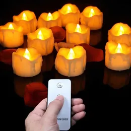 Pack of 12/24 Flickering Remote Control Candles Warm White/Yellow Electric Flameless Tealights For Valentine's Day Decoration 210702