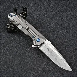 Offerta speciale Coltello pieghevole Flipper Coltello giapponese in acciaio damasco Drop Point Lama TC4 Manico in lega di titanio Coltelli tascabili EDC da esterno