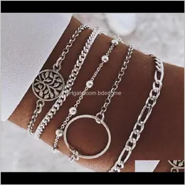 Link, Drop Delivery 2021 Fashion Jewelry Bracelets Set Metal Bead Round Tree Circle Charm Sier Plated Lobster Figaro Chain Vm8Y1