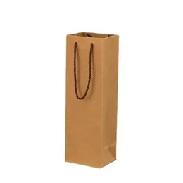 100Pcs/Lot Kraft Paper Bag Party Gift Packing Kraft Paper Wine Bottle Carrier Festival Daily Usage Wholesale