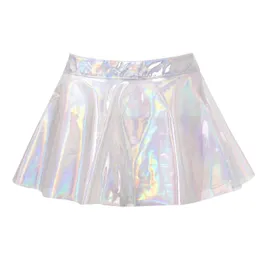 Kjolar A-linje minikjol Snygg Fairy Grunge Kvinnor Glänsande Glänsande Transparent Flare kjol High Street Sexig Club Rave Outfit Kan staplas