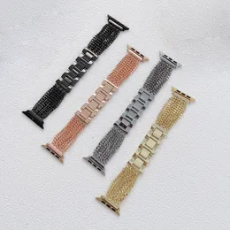 Tassel kedja armband metallband för Apple Watch Band 45mm 41mm 42mm 44mm 38mm 40mm armband Iwatch 7 6 5 4 3 SE Kvinnor Stainless Steel Watchband Smart Straps