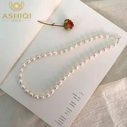 ASHIQI Real Freshwater Pearl Necklace 925 Sterling Silver Clasp Jewelry for Women Natural growth pattern Gift