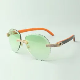 2022 classic double row diamond sunglasses 3524027 with orange natural wood arms glasses, Direct sales, size: 18-135 mm