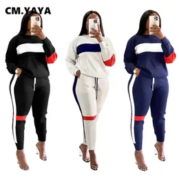 CM.yaya Active Dwa 2 sztuki Zestaw dla kobiet Fall Winter Fitness Outfit Swetal Bluza + Pants Jogger Sports Street Dressuit 211105