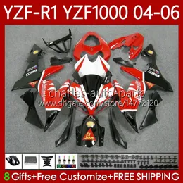 Motorcykel karosseri för yamaha yzf-r1 yzf r 1 1000 cc 2004-2006 bodys 89no.100 yzf1000 yzf r1 1000cc yzfr1 04 05 06 yzf-1000 2004 2005 2006 OEM Fairing Kit Red White Blk
