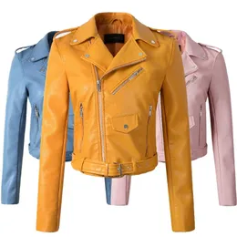 Women's Leather & Faux Black Short Coat 2021 Winter Autumn Motorcycle Jackets Yellow Jacket Women Slim PU