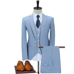 (Kurtki + kamizelki + spodnie) 2021 3 sztuk Zestaw Formalne Slim Tuxedo Prom Suit / Mężczyzna Pure Cotton Groom Wedding Blazers Wysokiej Jakości Dress X0909