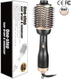 Ett steg hårtork Volumizer Straightener Curler Brush Guld Varmluftborst Negativa joner Rotary Blower Tangle Detangling Comb