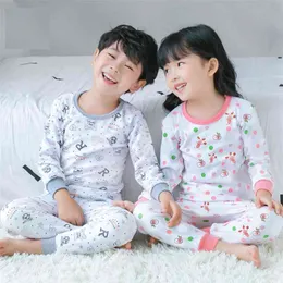 Flickor pyjamas set Spring Fall Kids Bomull Lång Johannes 100% Big Boys Johns Barn O-Neck Underkläder Sleepwear 210622