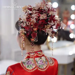 Haarspangen Haarspangen HIMSTORY 2021 Stil chinesische Hochzeit Kopf Braut Vintage Kristall Blume Phoenix Ornament Zubehör