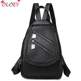 Outdoor Bags Women Soft Leather Backpacks Female Double Zipper School For Teenage Girls Casual Daily Bag Sac A Dos Ladies Travel Bagpack