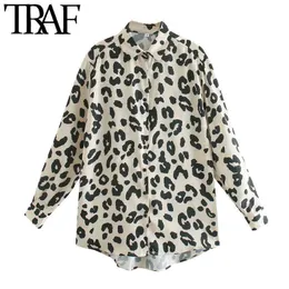 TRAF Moda Donna Stampa leopardata Camicette larghe Vintage Manica lunga abbottonata Camicie femminili Blusas Chic Top 210721