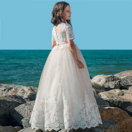 Flower Girl Dresses For Wedding Spaghetti Lace 3D Floral Appliques Beded Tiered Skirts Girls Pageant Dresses Kids Formal Gowns