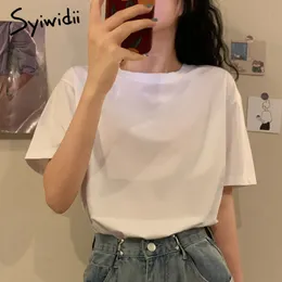 Syiwidii Casual T-shirts Women Short Sleeve Tops O-Neck White Clothes Summer Cotton Korean Fashion Minimalist Style Shirts 210417