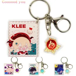 Anime KeyChain Genshin Hift Acrylic Ключевые Цепные аксессуары Симпатичные фигуры Klee Venti Fischl Kaeya Сумка Вентиляторы Подарок Оптовая G1019